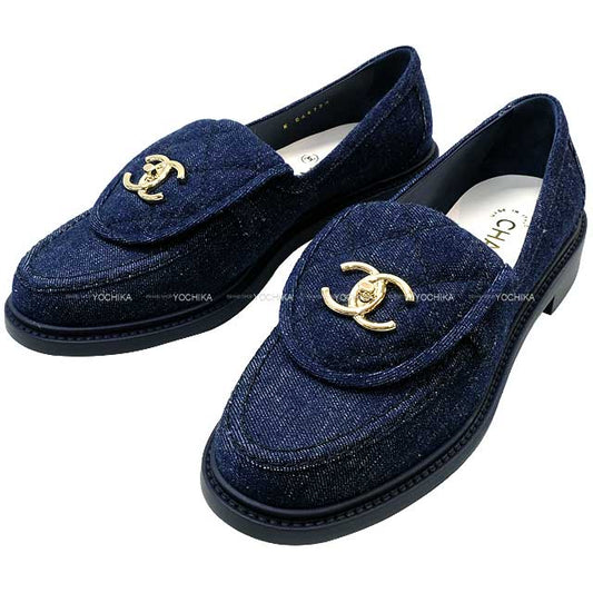 2024 Cruise New CHANEL loafers Matelasse Coco mark Denim Blue Denim #38 G45720[BRAND NEW][Authentic]