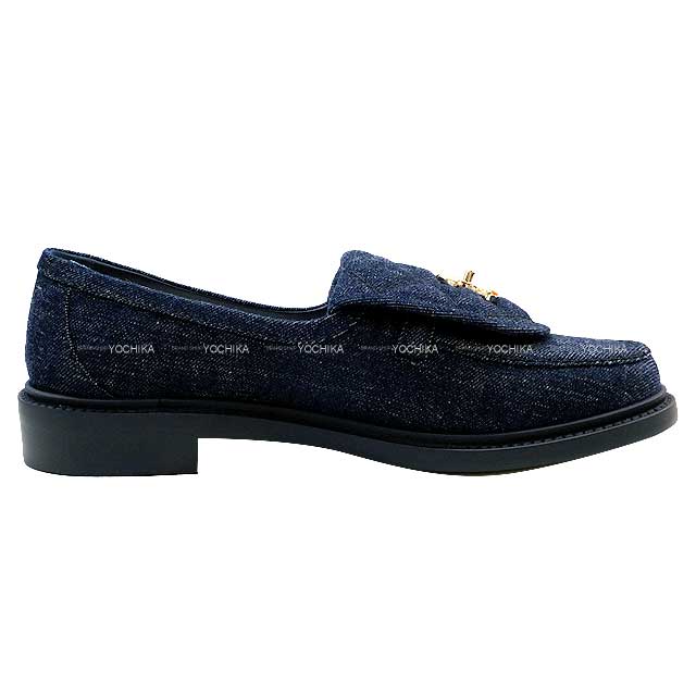 2024 Cruise New CHANEL loafers Matelasse Coco mark Denim Blue Denim #38 G45720[BRAND NEW][Authentic]