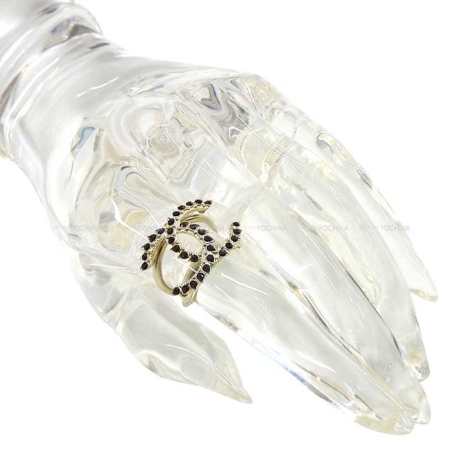 CHANEL ring COCO Mark Drop model Rhinestone #52 Noir (Black) #52 Champagne Gold HW[EXCELLENT][Authentic]