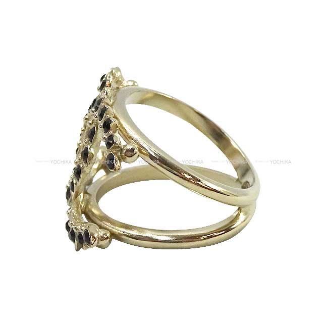 CHANEL ring COCO Mark Drop model Rhinestone #52 Noir (Black) #52 Champagne Gold HW[EXCELLENT][Authentic]