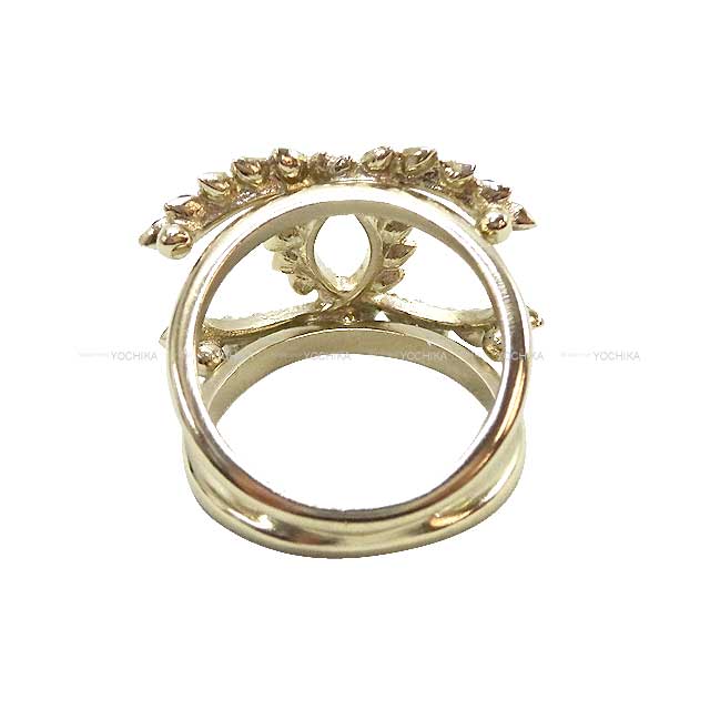 CHANEL ring COCO Mark Drop model Rhinestone #52 Noir (Black) #52 Champagne Gold HW[EXCELLENT][Authentic]
