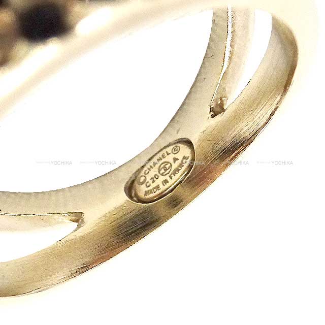 CHANEL ring COCO Mark Drop model Rhinestone #52 Noir (Black) #52 Champagne Gold HW[EXCELLENT][Authentic]