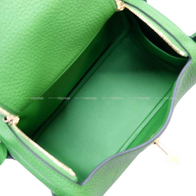 HERMES Shoulder bag Lindy mini 20 Vert Yucca Taurillon Clemence Gold HW Stamp B[BRAND NEW][Authentic]