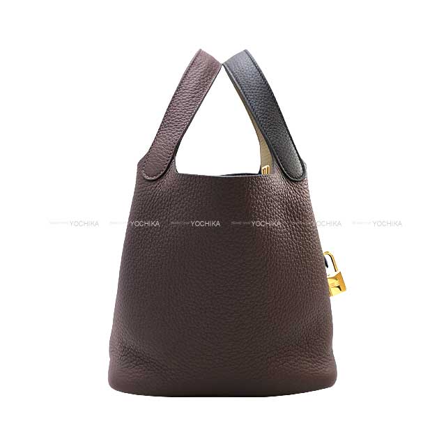 HERMES Handbag Picotin Lock 18 PM Casaque 2 Noir (Black)/Macassar/Beige Marfa Taurillon Clemence Gold HW Stamp W[BRAND NEW][Authentic]