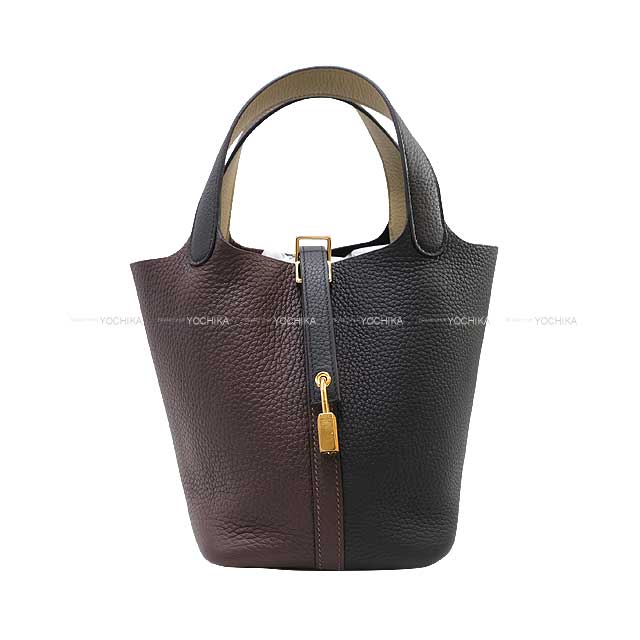 HERMES Handbag Picotin Lock 18 PM Casaque 2 Noir (Black)/Macassar/Beige Marfa Taurillon Clemence Gold HW Stamp W[BRAND NEW][Authentic]