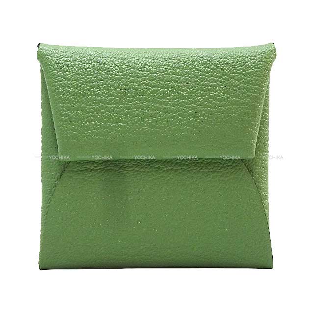 HERMES change purse Bastia Verso Vert criquet/Camel Chevre Mysore Silver HW Stamp B[EXCELLENT][Authentic]