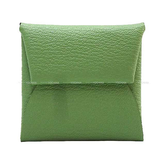 HERMES change purse Bastia Verso Vert criquet/Camel Chevre Mysore Silver HW Stamp B[EXCELLENT][Authentic]