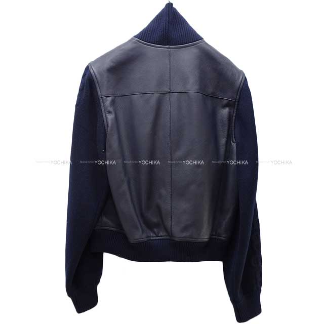 2023 SS HERMES Chaine D'ancre Leather Bomber Jacket Navy Goat/cashmere 36[BRAND NEW][Authentic]