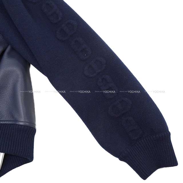 2023 SS HERMES Chaine D'ancre Leather Bomber Jacket Navy Goat/cashmere 36[BRAND NEW][Authentic]