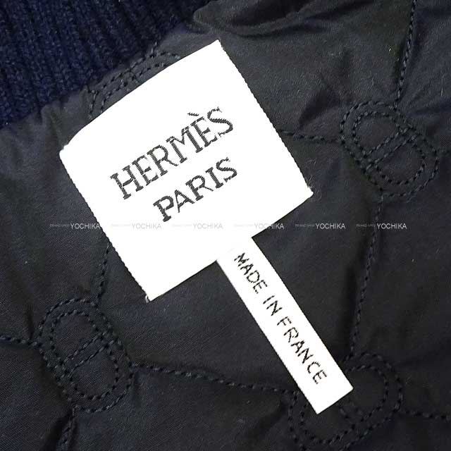 2023 SS HERMES Chaine D'ancre Leather Bomber Jacket Navy Goat/cashmere 36[BRAND NEW][Authentic]