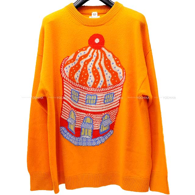 2024 SS NEW HERMES Knit Ladies Longsleeve Fannie Ice Cream Orange Cashmere100% 34[BRAND NEW][Authentic]