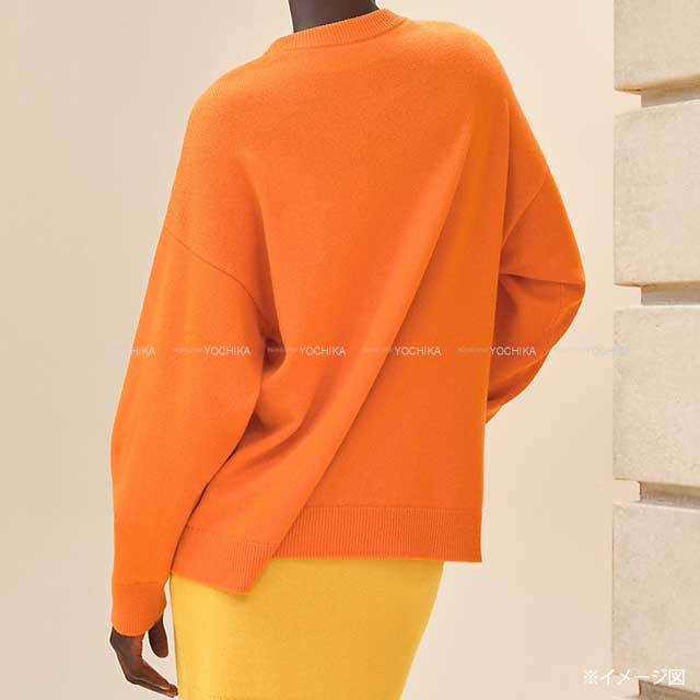 2024 SS NEW HERMES Knit Ladies Longsleeve Fannie Ice Cream Orange Cashmere100% 34[BRAND NEW][Authentic]