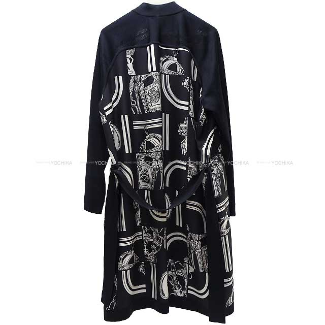 HERMES Cardigan Long cardigan Twillaine en Desordre Finesse #42 Blue noir/White 4E2831DQ[BRAND NEW][Authentic]