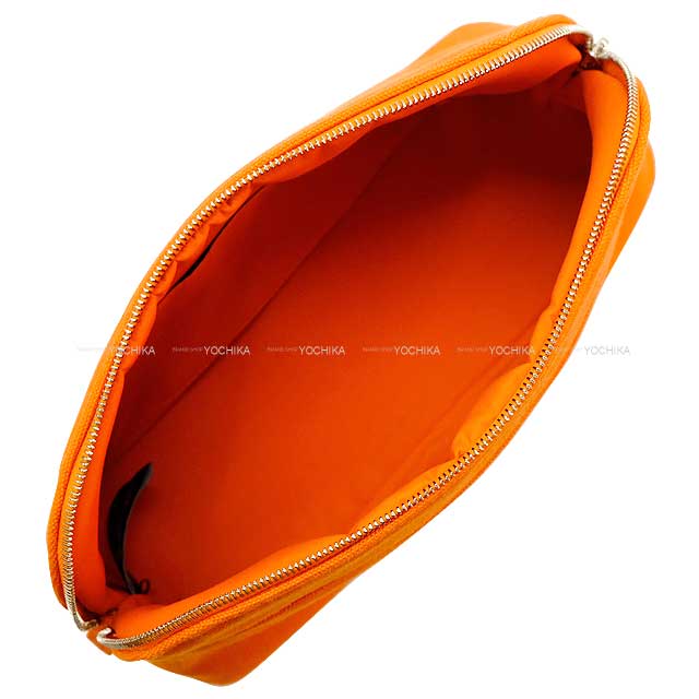 HERMES Pouch Bolide Pouch MM Orange Cotton100% Silver HW[BRAND NEW][Authentic]