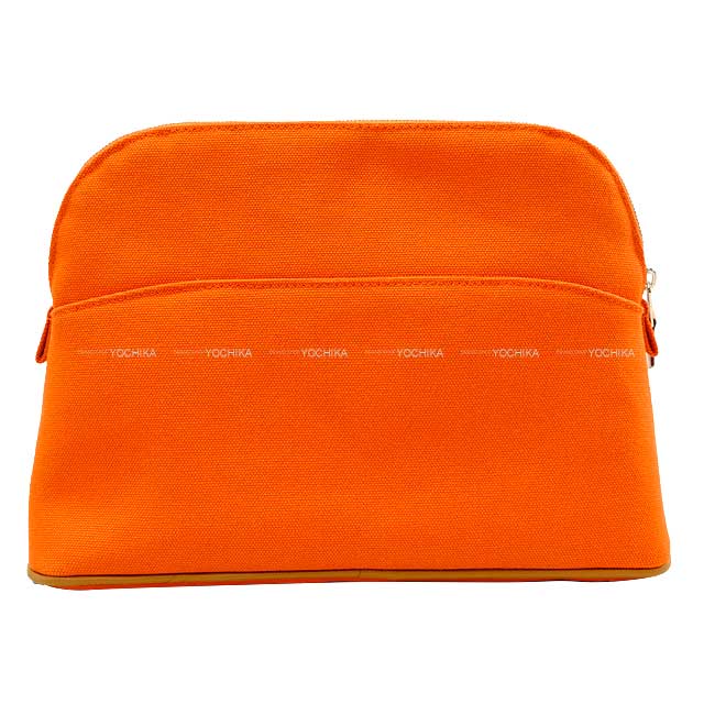 HERMES Pouch Bolide Pouch MM Orange Cotton100% Silver HW[BRAND NEW][Authentic]