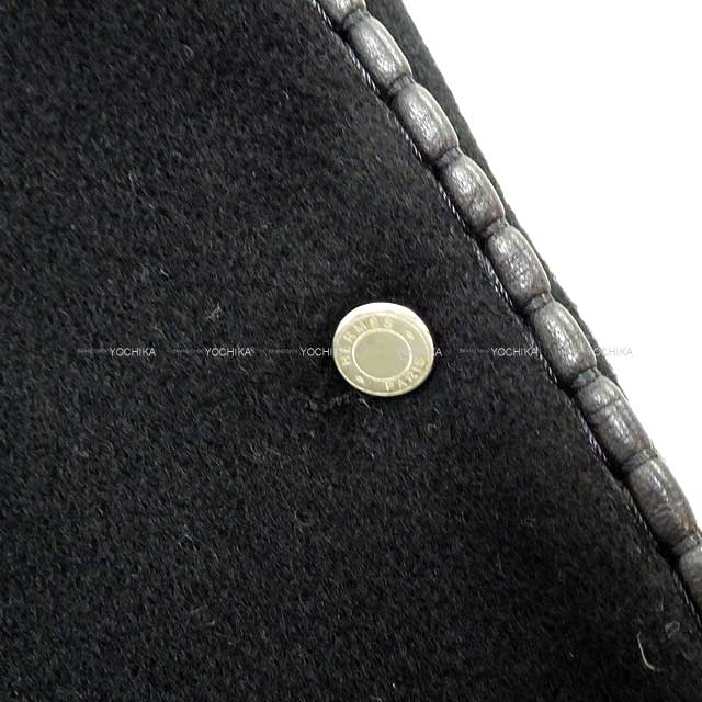 HERMES Poncho Cape short with Sellier button Noir (Black) Cashmere100%/Evercalf ＃34 Silver HW[EXCELLENT][Authentic]