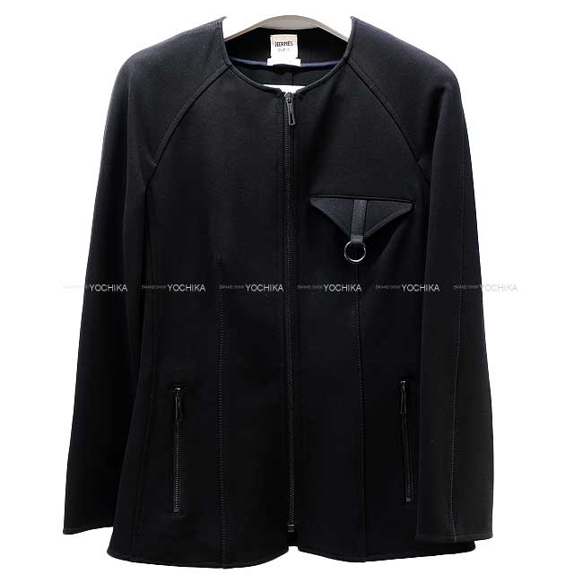 [Pre-loved] HERMES Zip up Blouson Jacket Noir (Black) Rayon 93%/Polyurethane 7% 34[LIKE NEW][Authentic]