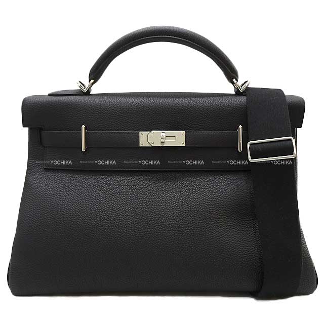 HERMES Shoulder bag Maxi Kelly 42 Noir (Black) Veau Togo Silver HW Stamp K[BRAND NEW][Authentic]