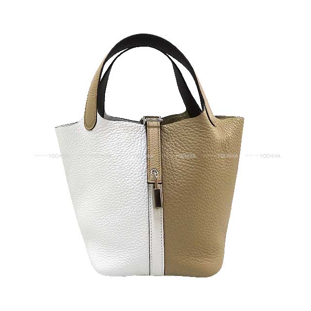 HERMES Handbag Picotin Lock 18 PM Casaque 2 Beige Marfa/New White/Macassar Taurillon Clemence Silver HW Stamp W[BRAND NEW][Authentic]