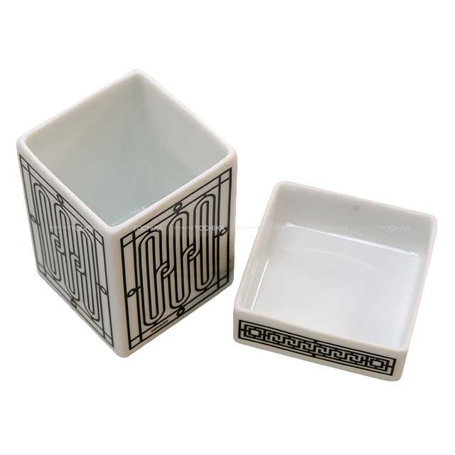 HERMES tableware Sugar Box H Deco Blanc (White)/Noir (Black) Porcelain[BRAND NEW][Authentic]