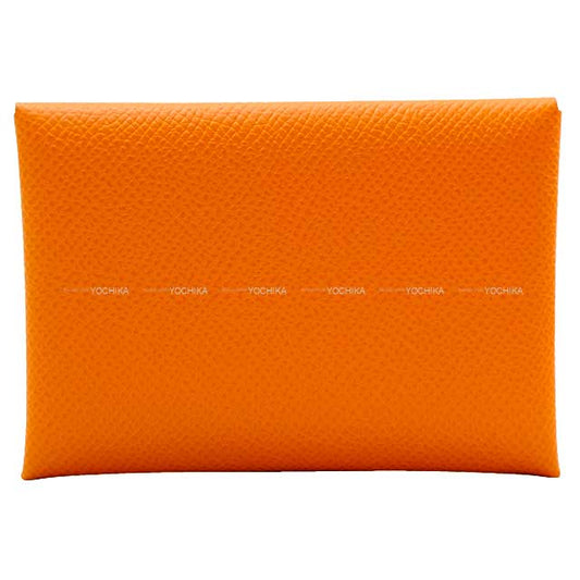 HERMES card holder Calvi Duo Verso Orange/Lime Veau Epsom Silver HW Stamp W[BRAND NEW][Authentic]