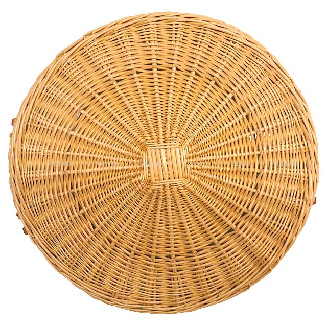 [Pre-loved] HERMES Round Tray Glass Oseraie GM Picnic Naturel Rattan Stamp 〇Q[LIKE NEW][Authentic]