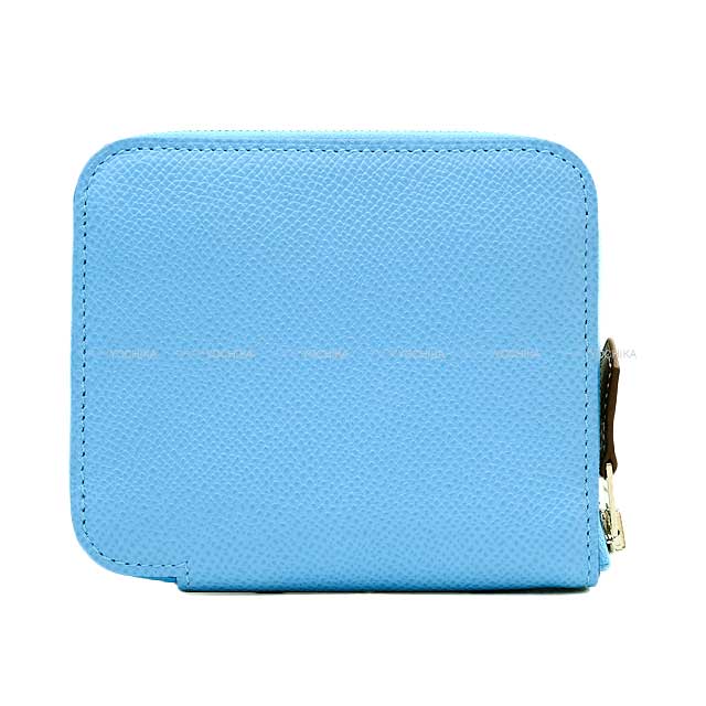 HERMES Bi-fold wallet Azap Silk in Compact Patisserie Francaise Celeste/Chai Veau Epsom/Veau Barenia/Silk100% Silver HW Stamp B[BRAND NEW][Authentic]