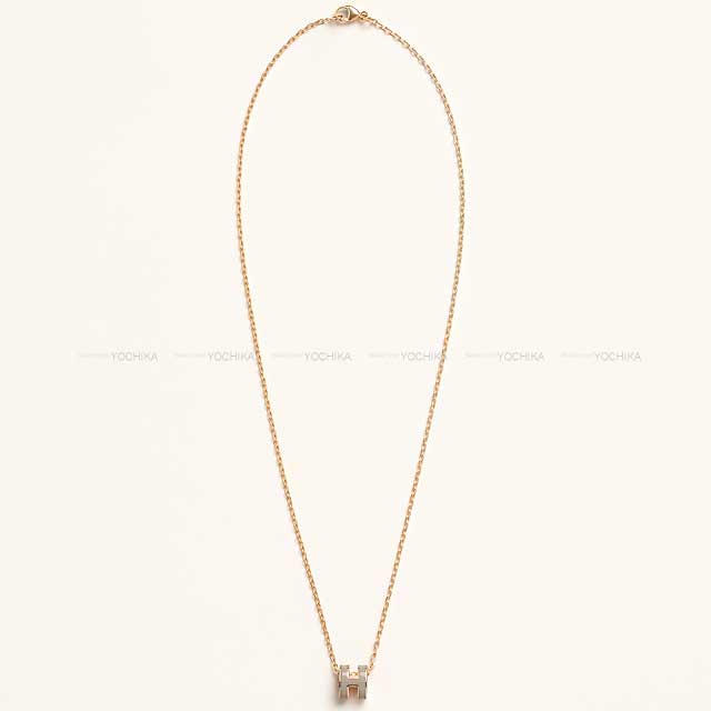 HERMES necklace Mini Pop H Marron Grace Gold Plated Palladium Gold HW[BRAND NEW][Authentic]