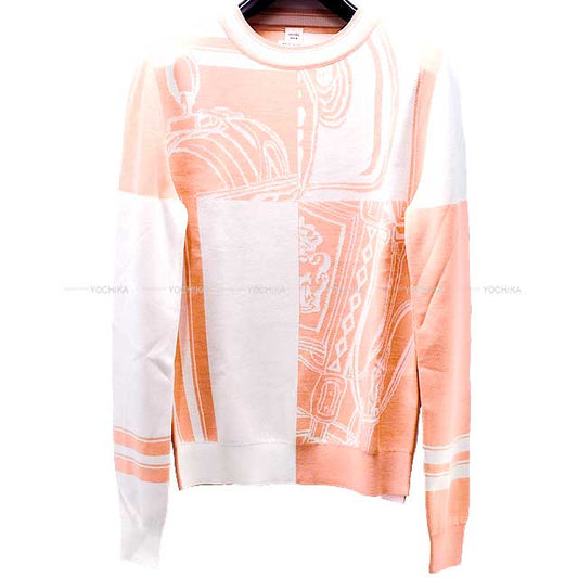 HERMES Knit Long Sleeve Desordre Brides de Gala#34 Rose Pierre/De Lune Silk92％/Polyamide6％/Elastane2％ 34[BRAND NEW][Authentic]