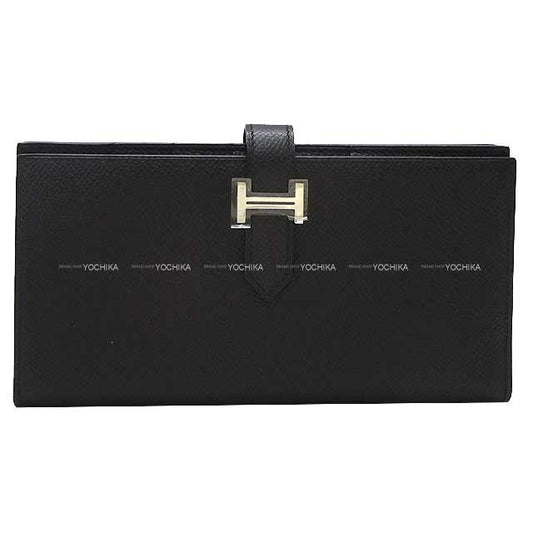 HERMES long wallet Bearn Soufflet Noir (Black) Veau Epsom Silver HW Stamp □P[EXCELLENT][Authentic]