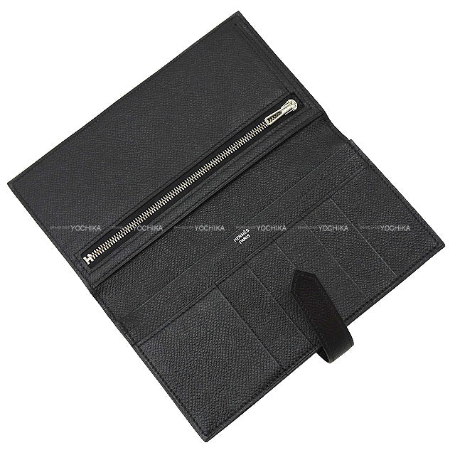 HERMES long wallet Bearn Soufflet Noir (Black) Veau Epsom Silver HW Stamp □P[EXCELLENT][Authentic]