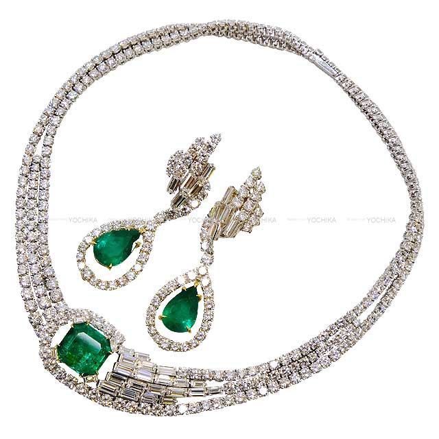 [Pre-loved] FRED necklace Earrings Diamond /Emerald/Au750[USED SA][Authentic]