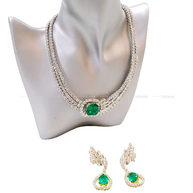 [Pre-loved] FRED necklace Earrings Diamond /Emerald/Au750[USED SA][Authentic]