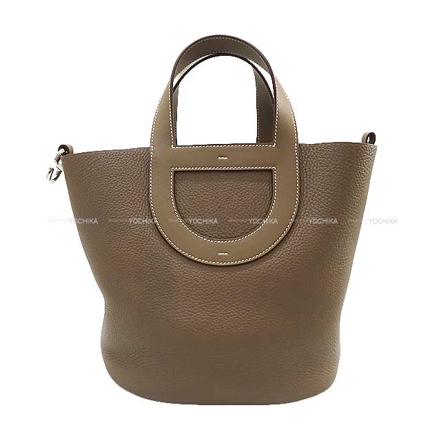 HERMES Handbag In the Loop 23 Etoupe Taurillon Clemence/Veau Swift Silver HW Stamp B[ALMOST NEW][Authentic]