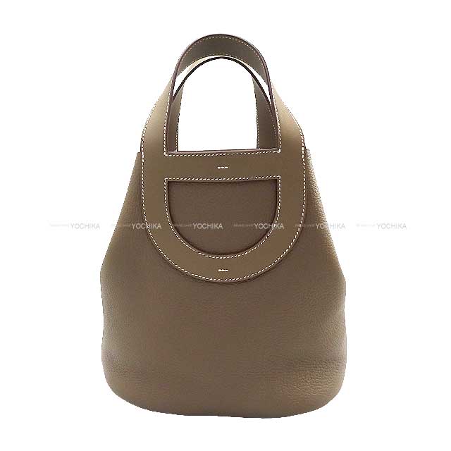 HERMES Handbag In the Loop 23 Etoupe Taurillon Clemence/Veau Swift Silver HW Stamp B[ALMOST NEW][Authentic]