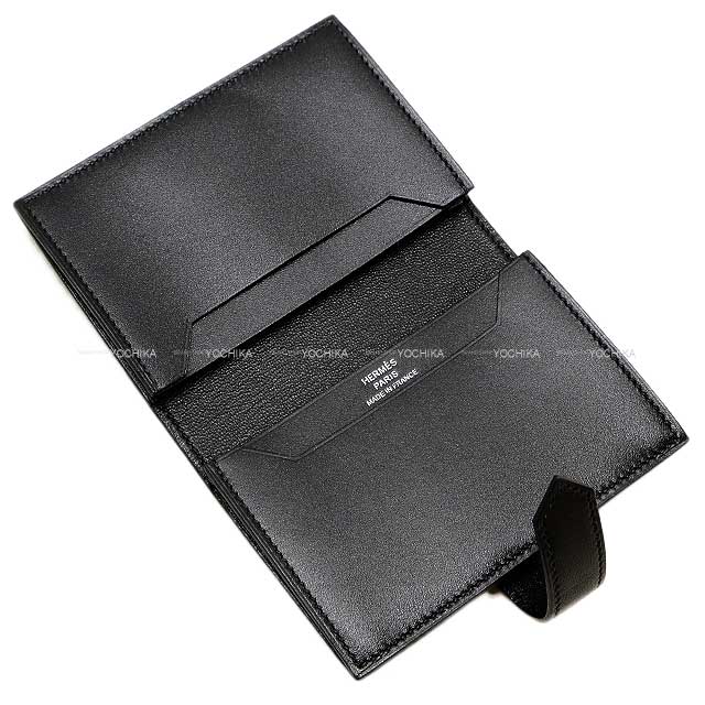 HERMES card holder Bearn Card holder Noir (Black) Veau Tadelakt Silver HW Stamp U[EXCELLENT][Authentic]