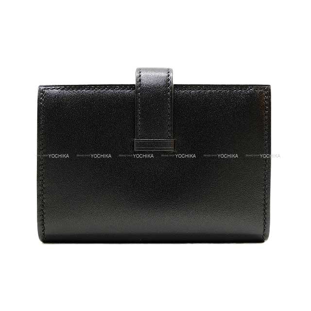 HERMES card holder Bearn Card holder Noir (Black) Veau Tadelakt Silver HW Stamp U[EXCELLENT][Authentic]