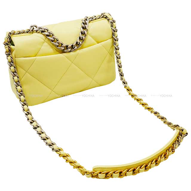 CHANEL Handbag Chanel 19 Chain Shoulder Yellow Shiny Lambskin Mat Silver HW Mat Gold HW AS1160[EXCELLENT][Authentic]