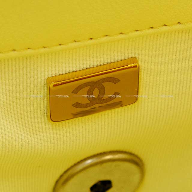 CHANEL Handbag Chanel 19 Chain Shoulder Yellow Shiny Lambskin Mat Silver HW Mat Gold HW AS1160[EXCELLENT][Authentic]