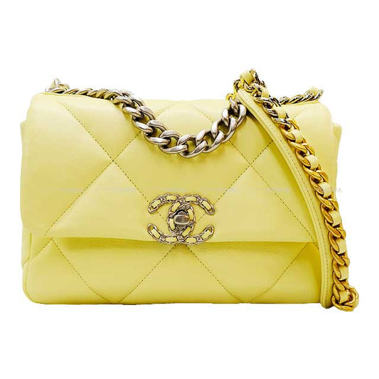 CHANEL Handbag Chanel 19 Chain Shoulder Yellow Shiny Lambskin Mat Silver HW Mat Gold HW AS1160[EXCELLENT][Authentic]