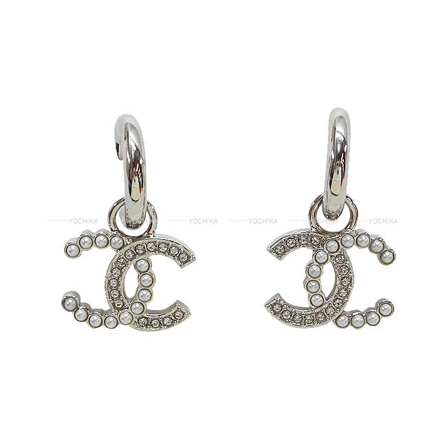 2024 SS NEW CHANEL pierced earring COCO Mark Drop Paerl Silver HW[BRAND NEW][Authentic]