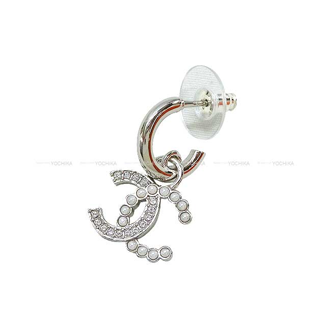 2024 SS NEW CHANEL pierced earring COCO Mark Drop Paerl Silver HW[BRAND NEW][Authentic]