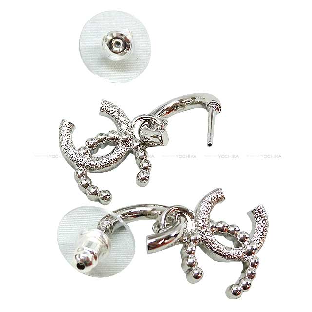 2024 SS NEW CHANEL pierced earring COCO Mark Drop Paerl Silver HW[BRAND NEW][Authentic]