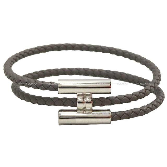 HERMES bracelet Tournis Tresse #T4 Etain Veau Swift Silver HW[BRAND NEW][Authentic]