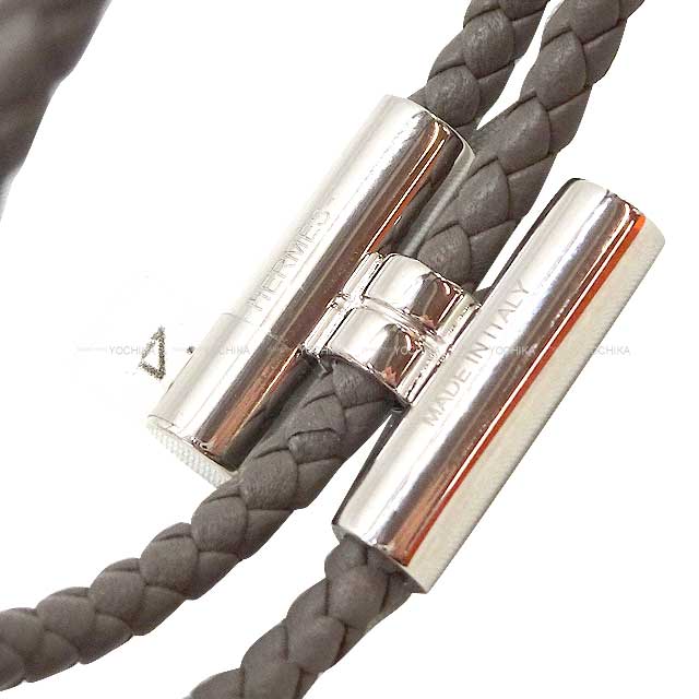 HERMES bracelet Tournis Tresse #T4 Etain Veau Swift Silver HW[BRAND NEW][Authentic]