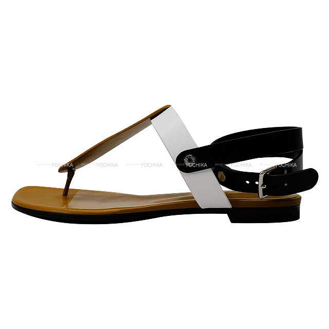 HERMES sandals Ankle strap Serie button Tong #36 Gold/Noir (Black)/Blanc (White)[EXCELLENT][Authentic]