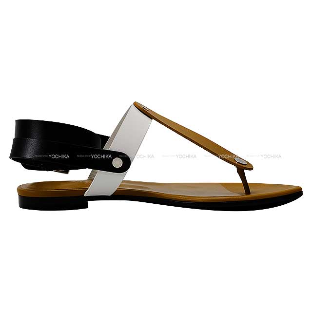 HERMES sandals Ankle strap Serie button Tong #36 Gold/Noir (Black)/Blanc (White)[EXCELLENT][Authentic]