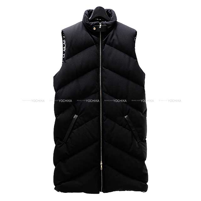 2020 AW HERMES Down jacket Vest Long Sellier Button Chaine D'ancre Coat Noir (Black) Nylon/Rayon/Polyester/Cowskin/Lambskin/Down/Feather/Polyurethane 42 Silver HW[EXCELLENT][Authentic]