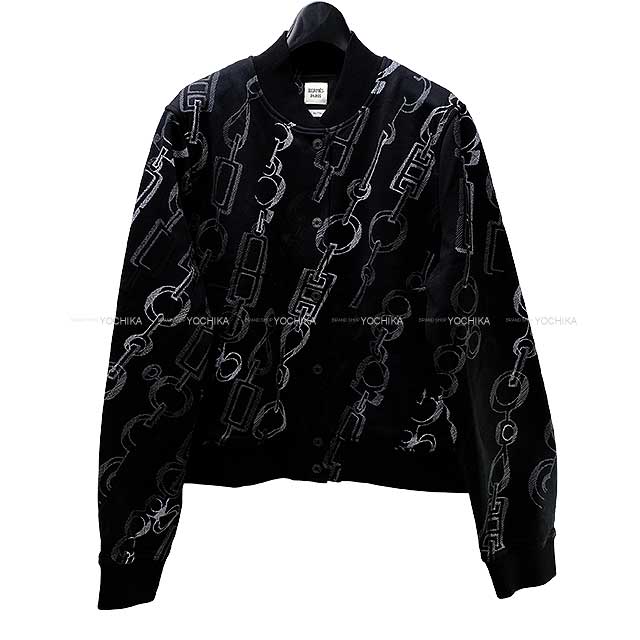 HERMES Blouson Teddy Do Re Boucles Versity Jacket Noir (Black)/Blanc (White) Cotton100% 42 Black HW[EXCELLENT][Authentic]