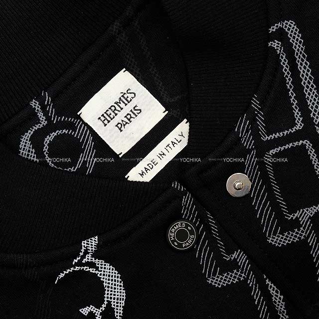 HERMES Blouson Teddy Do Re Boucles Versity Jacket Noir (Black)/Blanc (White) Cotton100% 42 Black HW[EXCELLENT][Authentic]